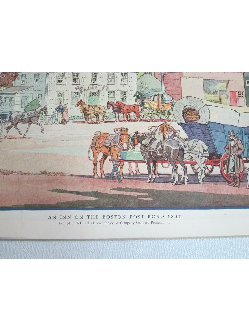 Antique Edward Penfield Color Litho Art Print 9 x 12 INN ON THE BOSTON POST 1804